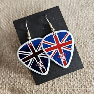 Union Jack Guitar Pick Dangle Earrings - Red, Blue, White